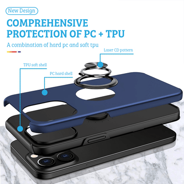 iPhone 13 Pro Compatible Case Cover With Shockproof Magnetic Ring Holder -Black